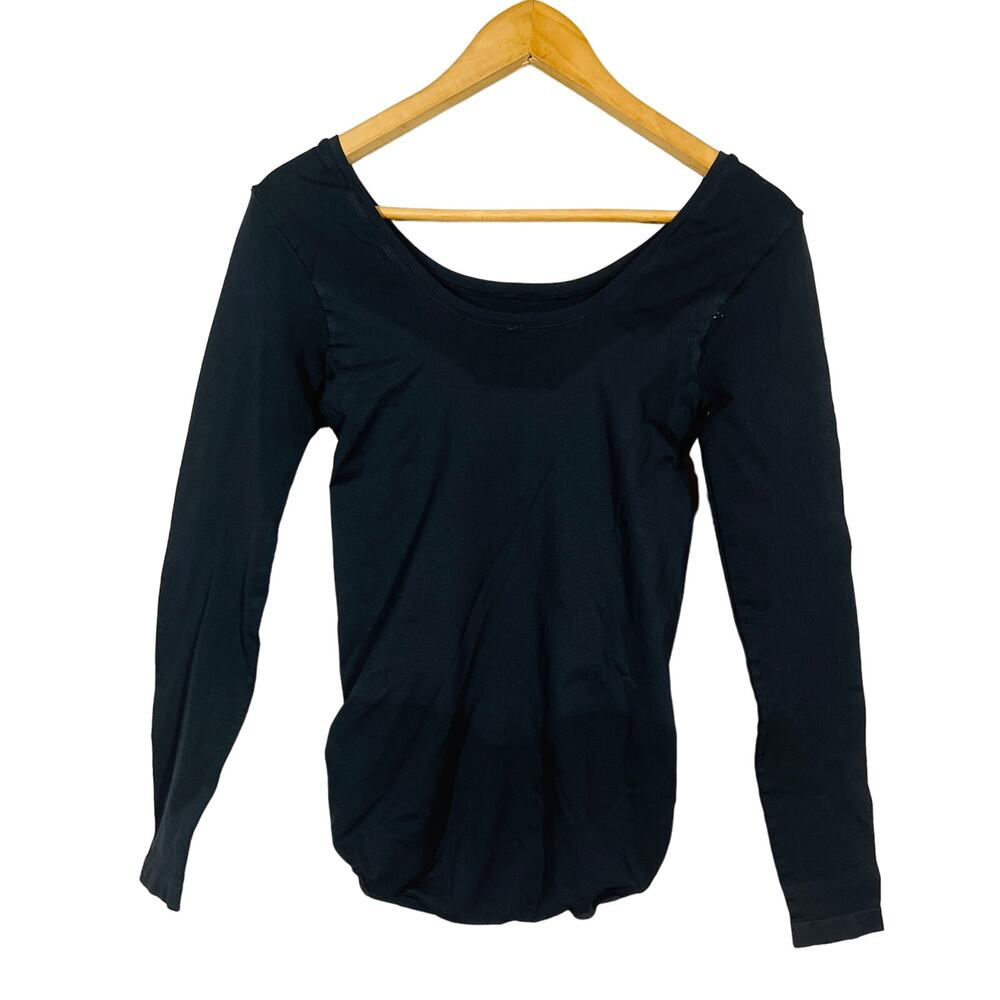 NEW! Spanx Scoop Neck One Piece Bodysuit Long Sleeve Very Black - L